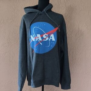 Port & Company Gray Sweatshirt Hoodie with NASA Logo Size Large